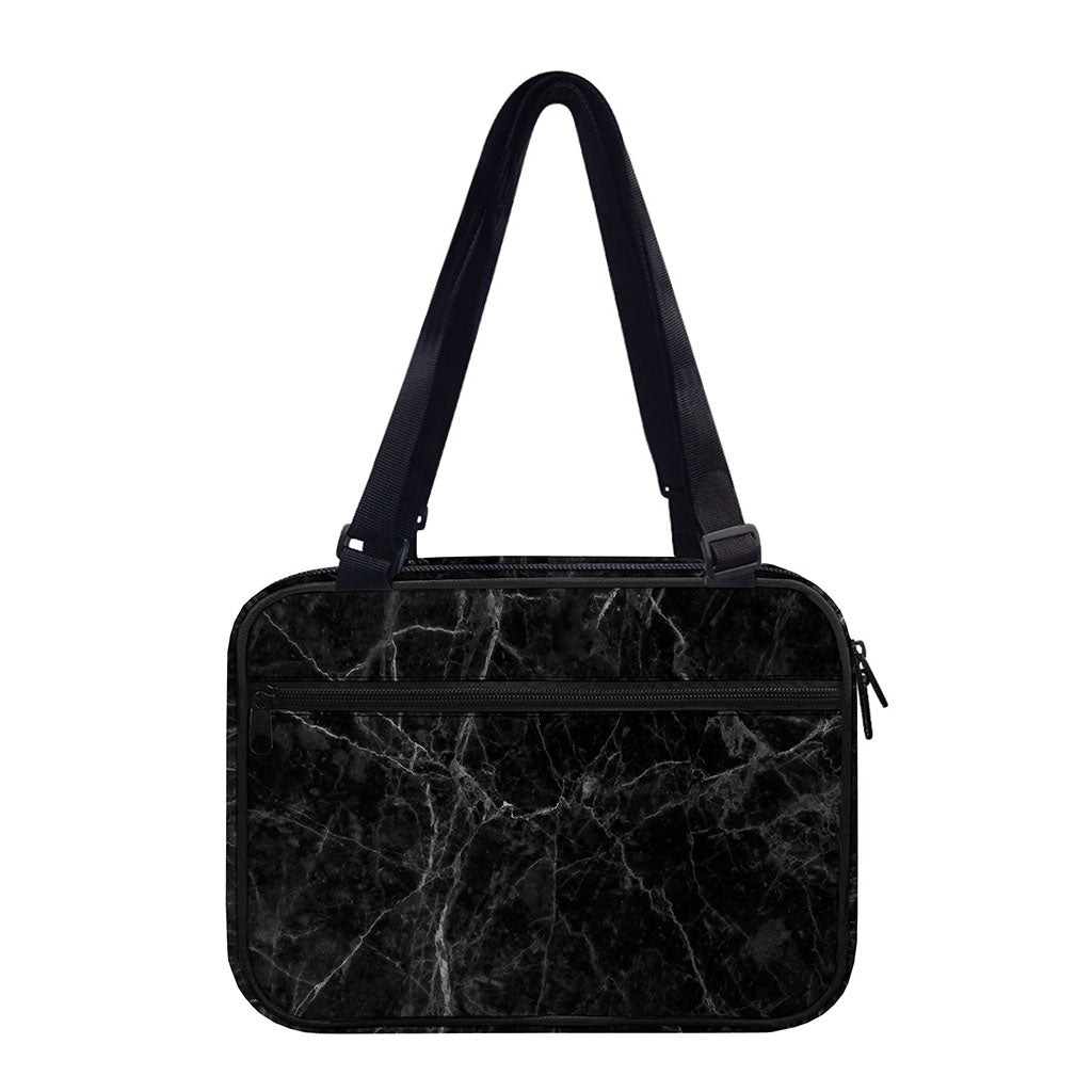 Black Grey Dark Marble Print Double Strap Bible Bag