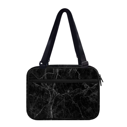 Black Grey Dark Marble Print Double Strap Bible Bag