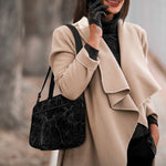 Black Grey Dark Marble Print Double Strap Bible Bag