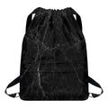 Black Grey Dark Marble Print Drawstring Backpack