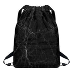 Black Grey Dark Marble Print Drawstring Backpack