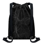 Black Grey Dark Marble Print Drawstring Backpack