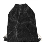 Black Grey Dark Marble Print Drawstring Bag