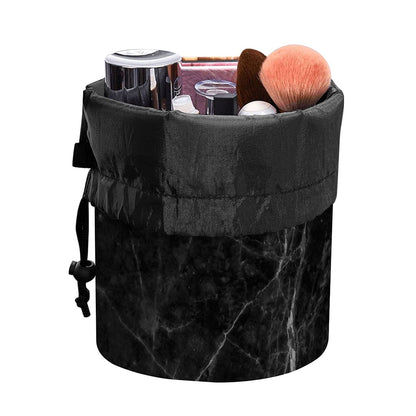 Black Grey Dark Marble Print Drawstring Makeup Bag