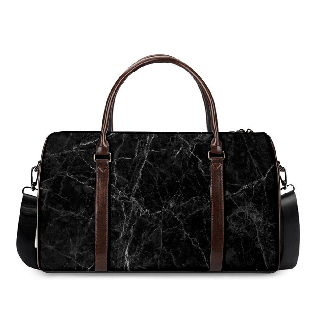 Black Grey Dark Marble Print Duffle Bag