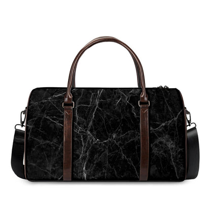 Black Grey Dark Marble Print Duffle Bag