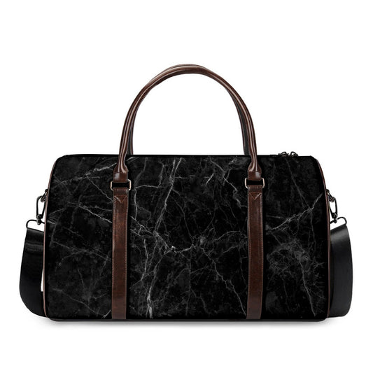 Black Grey Dark Marble Print Duffle Bag