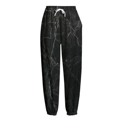 Black Grey Dark Marble Print Fleece Lined Knit Pants