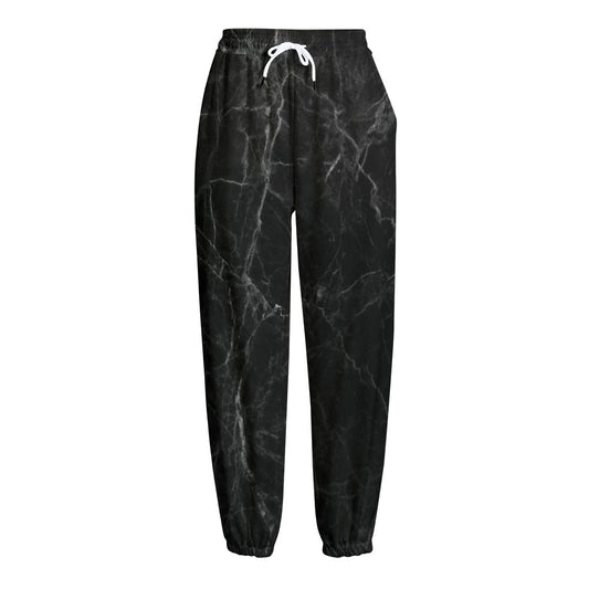 Black Grey Dark Marble Print Fleece Lined Knit Pants