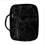 Black Grey Dark Marble Print Front Pocket Bible Bag
