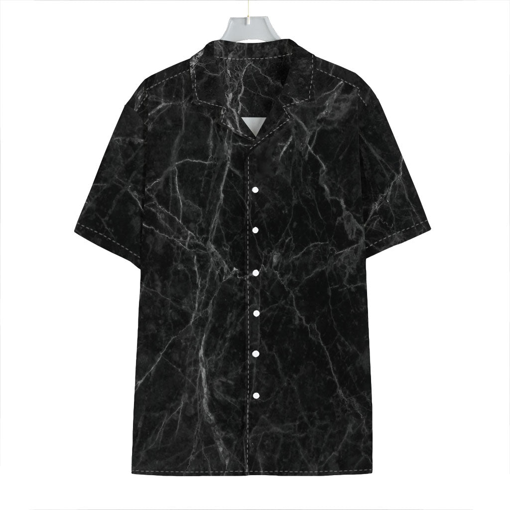 Black Grey Dark Marble Print Hawaiian Shirt