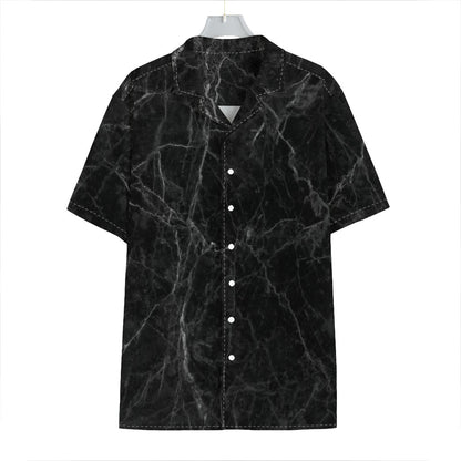 Black Grey Dark Marble Print Hawaiian Shirt