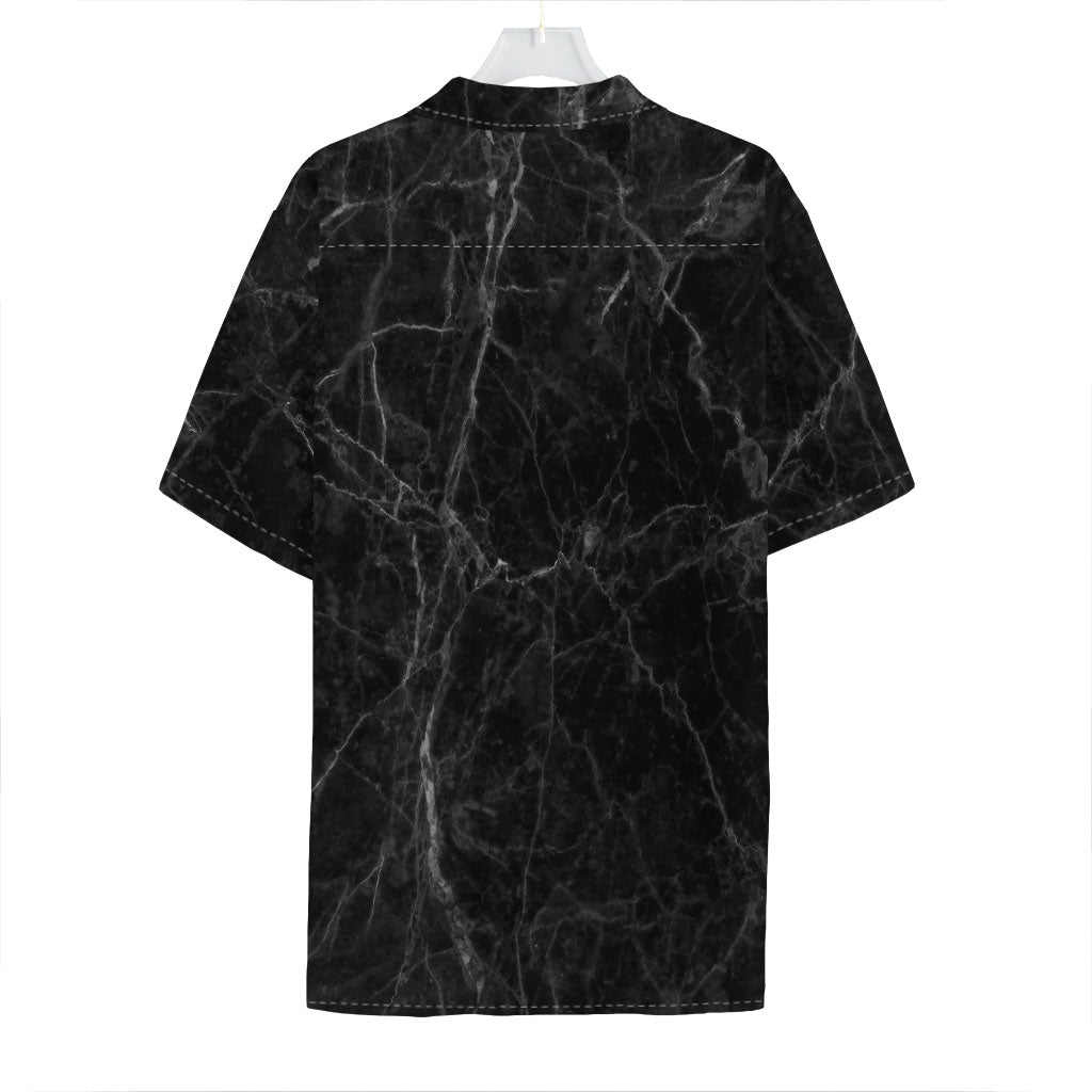 Black Grey Dark Marble Print Hawaiian Shirt