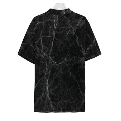 Black Grey Dark Marble Print Hawaiian Shirt