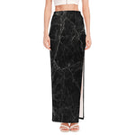 Black Grey Dark Marble Print High Slit Maxi Skirt