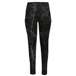 Black Grey Dark Marble Print High-Waisted Pocket Leggings