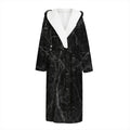 Black Grey Dark Marble Print Hooded Bathrobe