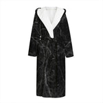 Black Grey Dark Marble Print Hooded Bathrobe