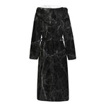 Black Grey Dark Marble Print Hooded Bathrobe
