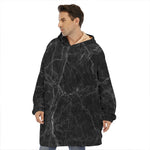 Black Grey Dark Marble Print Hoodie Blanket
