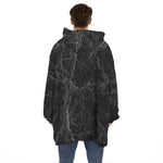 Black Grey Dark Marble Print Hoodie Blanket