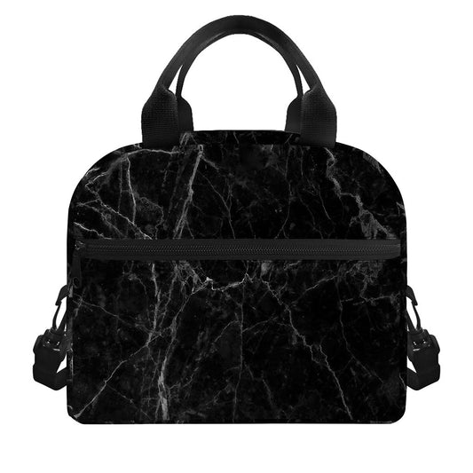 Black Grey Dark Marble Print Insulated Lunch Bag
