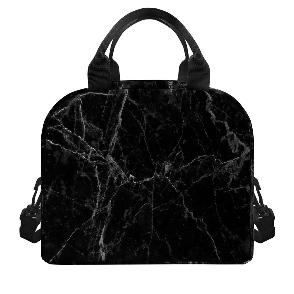 Black Grey Dark Marble Print Insulated Lunch Bag