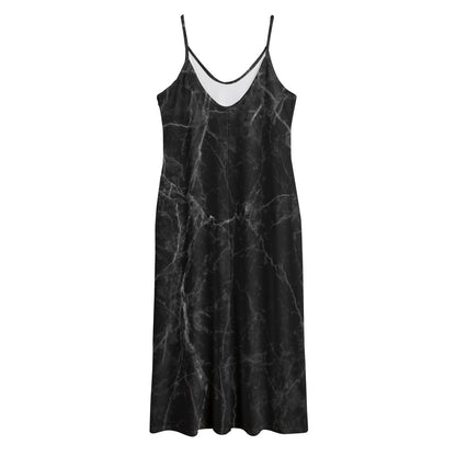Black Grey Dark Marble Print Jersey Midi Cami Dress