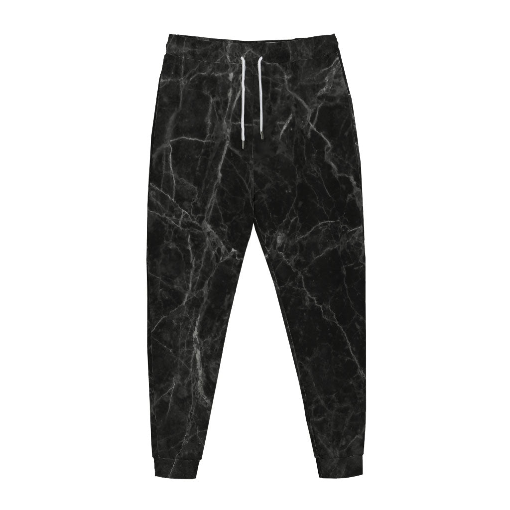 Black Grey Dark Marble Print Jogger Pants