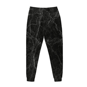 Black Grey Dark Marble Print Jogger Pants