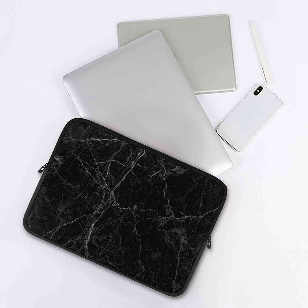 Black Grey Dark Marble Print Laptop Sleeve