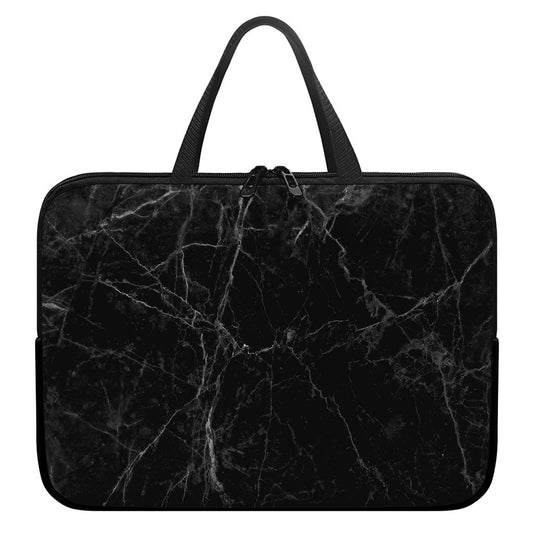 Black Grey Dark Marble Print Laptop Sleeve With Handle