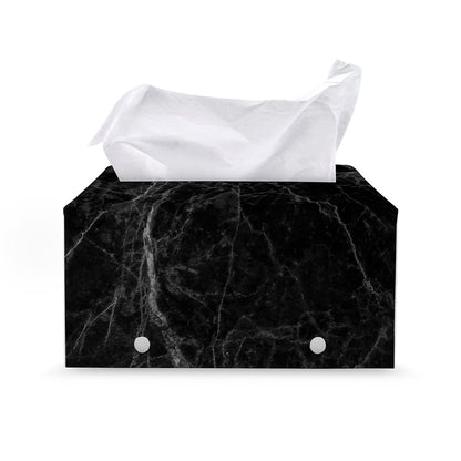 Black Grey Dark Marble Print Leather Tissue Box Cover