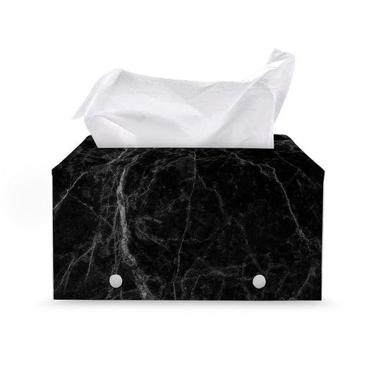 Black Grey Dark Marble Print Leather Tissue Box Cover