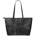 Black Grey Dark Marble Print Leather Tote Bag With Zipper