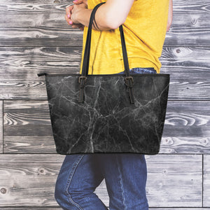 Black Grey Dark Marble Print Leather Tote Bag
