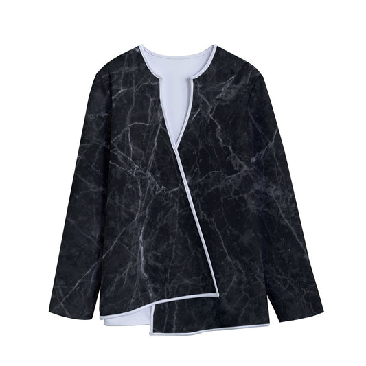 Black Grey Dark Marble Print Long Sleeve Short Coat