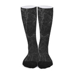 Black Grey Dark Marble Print Long Socks