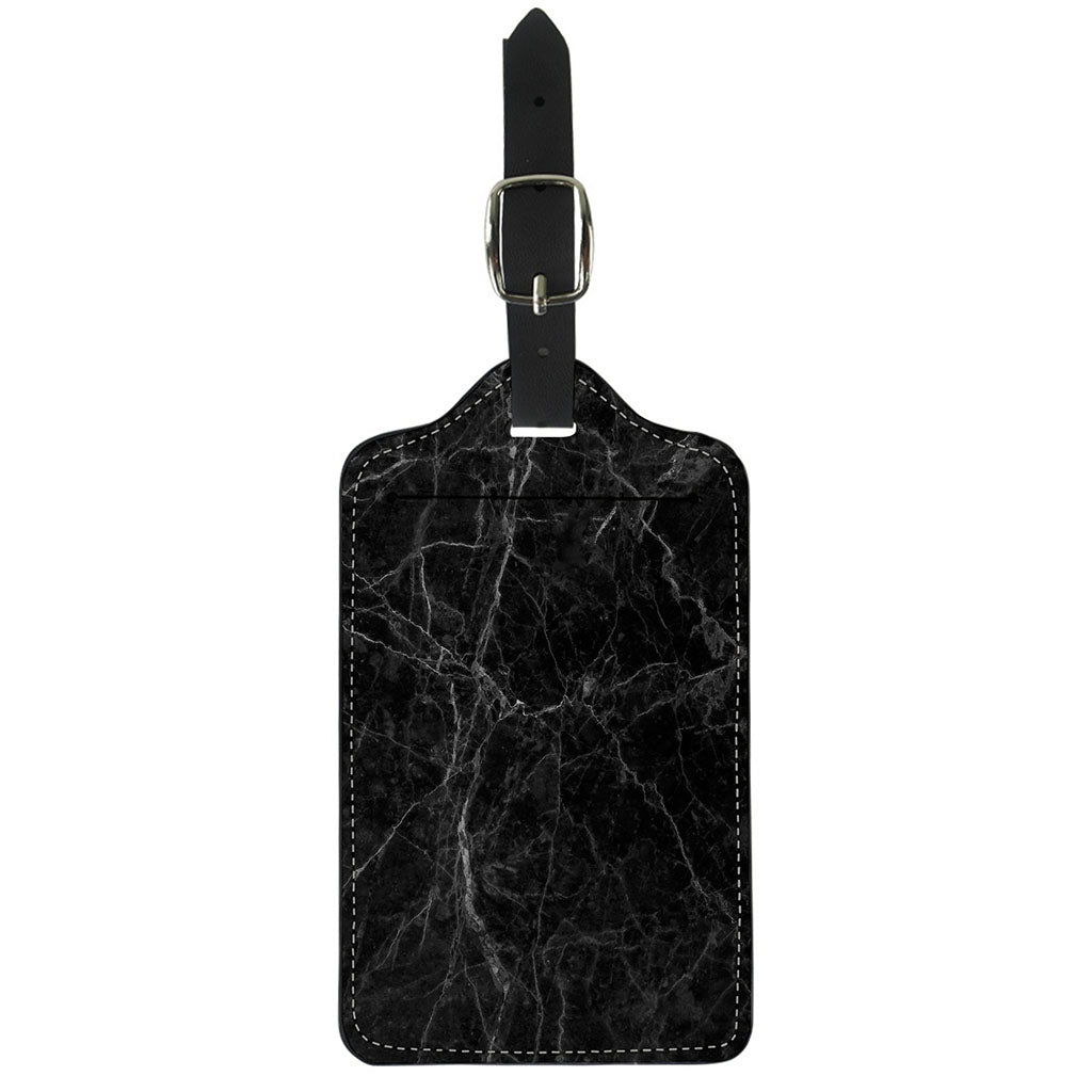 Black Grey Dark Marble Print Luggage Tag