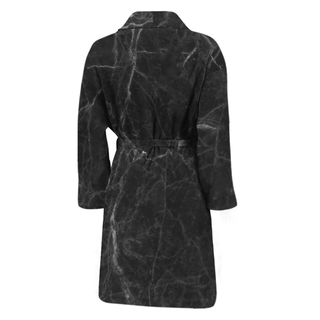 Black Grey Dark Marble Print Men's Bathrobe