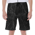 Black Grey Dark Marble Print Men's Beach Shorts