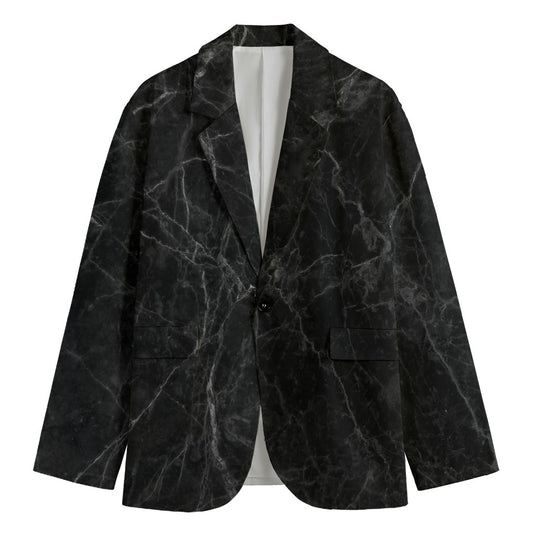Black Grey Dark Marble Print Men's Blazer