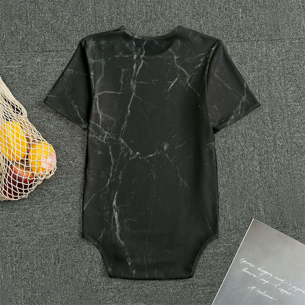 Black Grey Dark Marble Print Men's Bodysuit