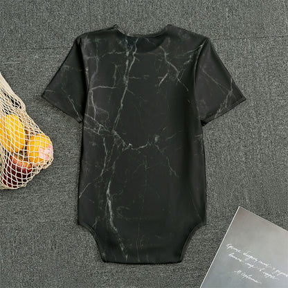 Black Grey Dark Marble Print Men's Bodysuit