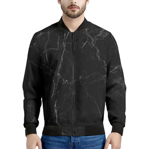 Black Grey Dark Marble Print Men's Bomber Jacket