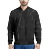 Black Grey Dark Marble Print Men's Bomber Jacket