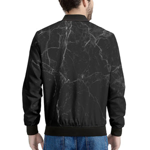 Black Grey Dark Marble Print Men's Bomber Jacket