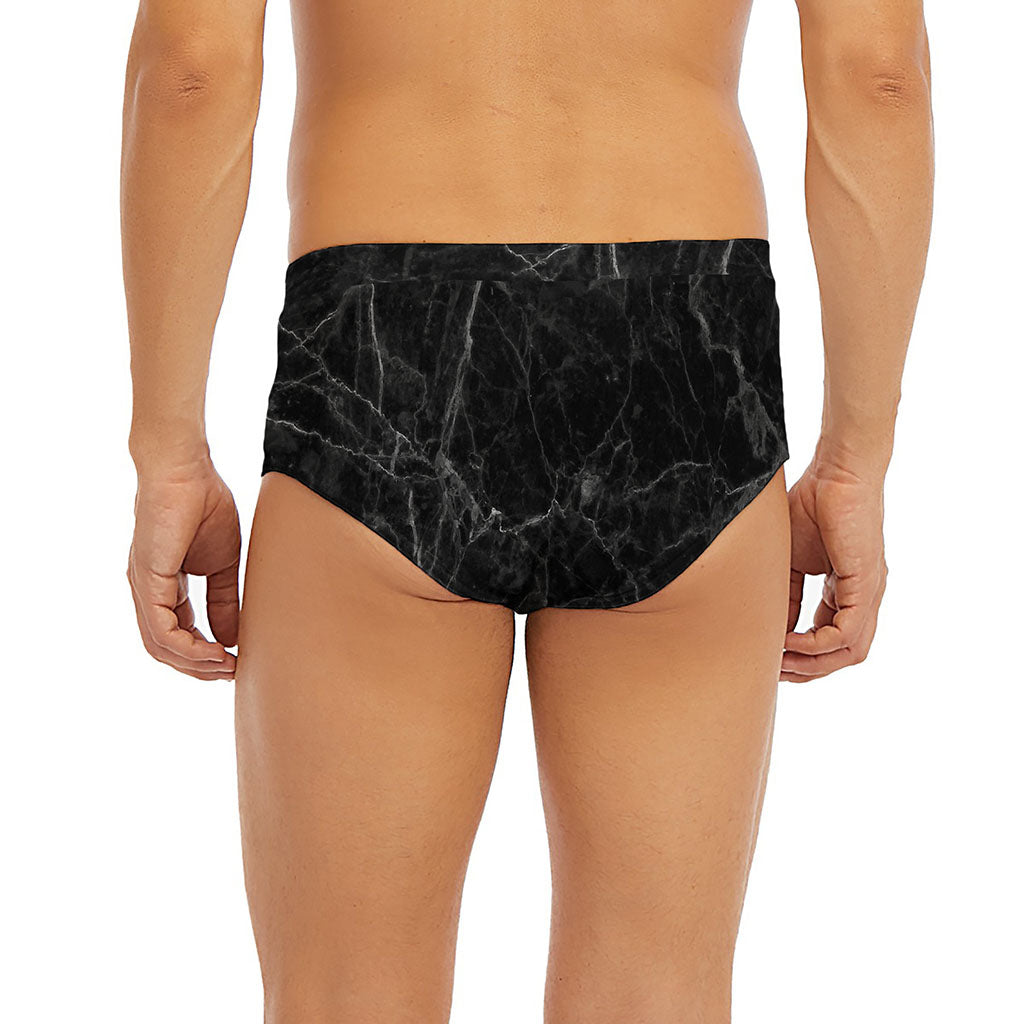 Black Grey Dark Marble Print Men's Briefs