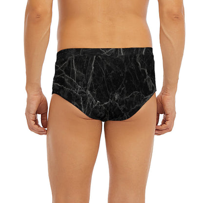 Black Grey Dark Marble Print Men's Briefs