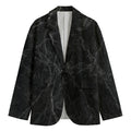 Black Grey Dark Marble Print Men's Cotton Blazer
